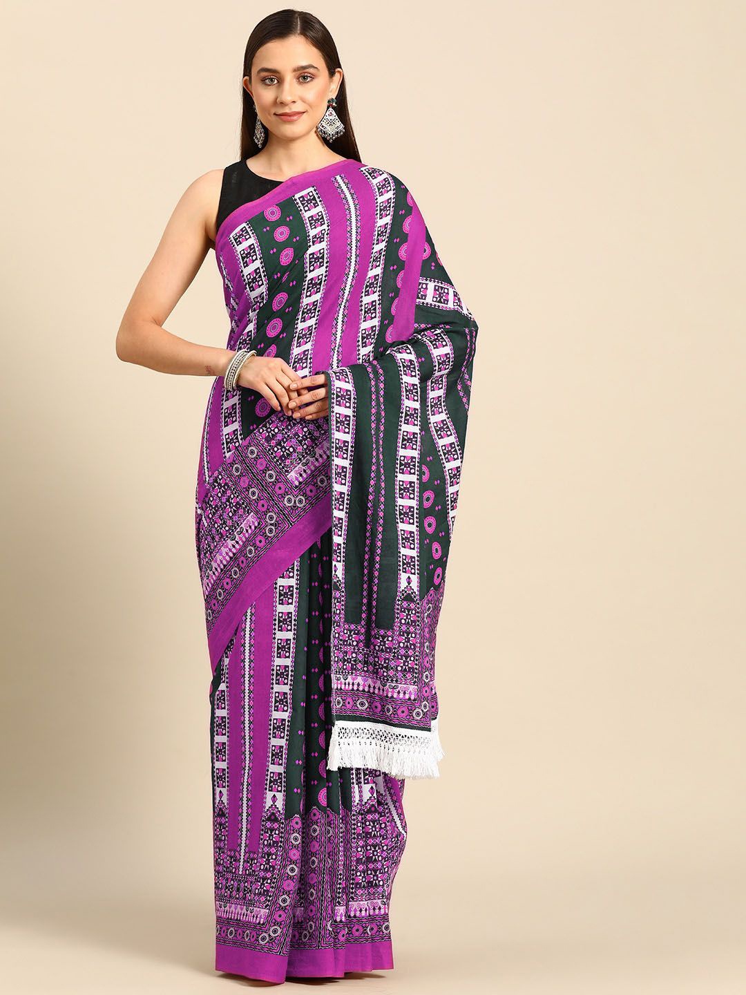 

BUTA BUTI Ethnic Motifs Printed Pure Cotton Saree, Pink