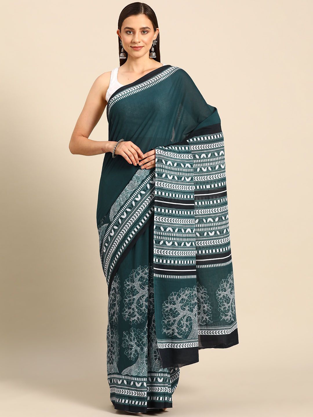 

BUTA BUTI Women Cotton Printed Saree, Green