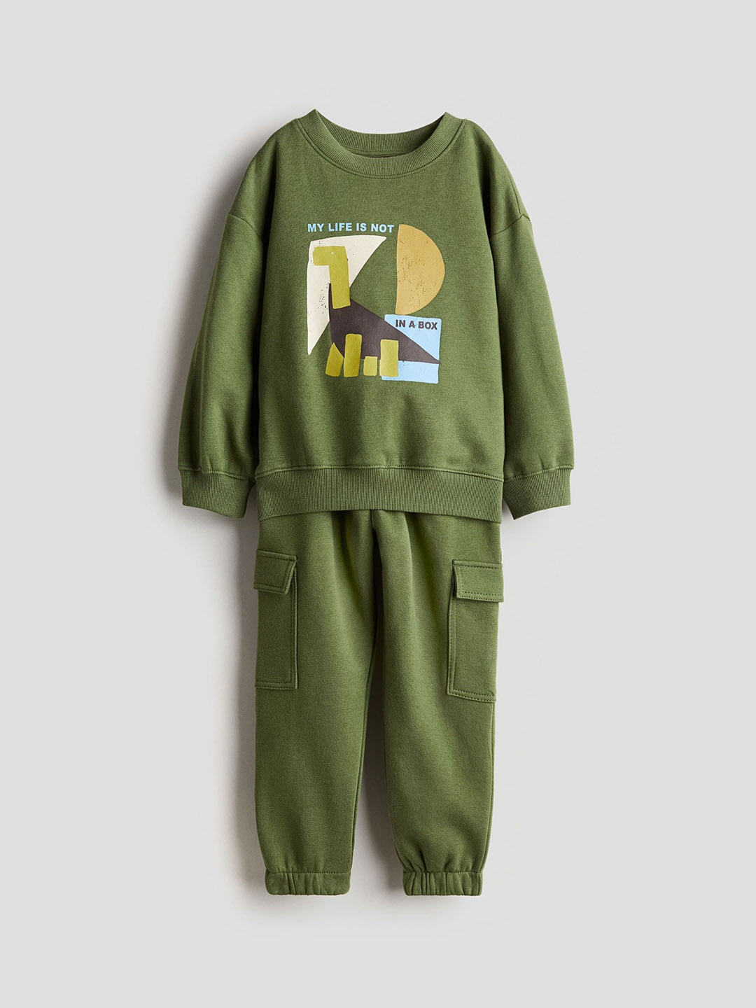

H&M Boys Printed Sweatshirt Set, Green