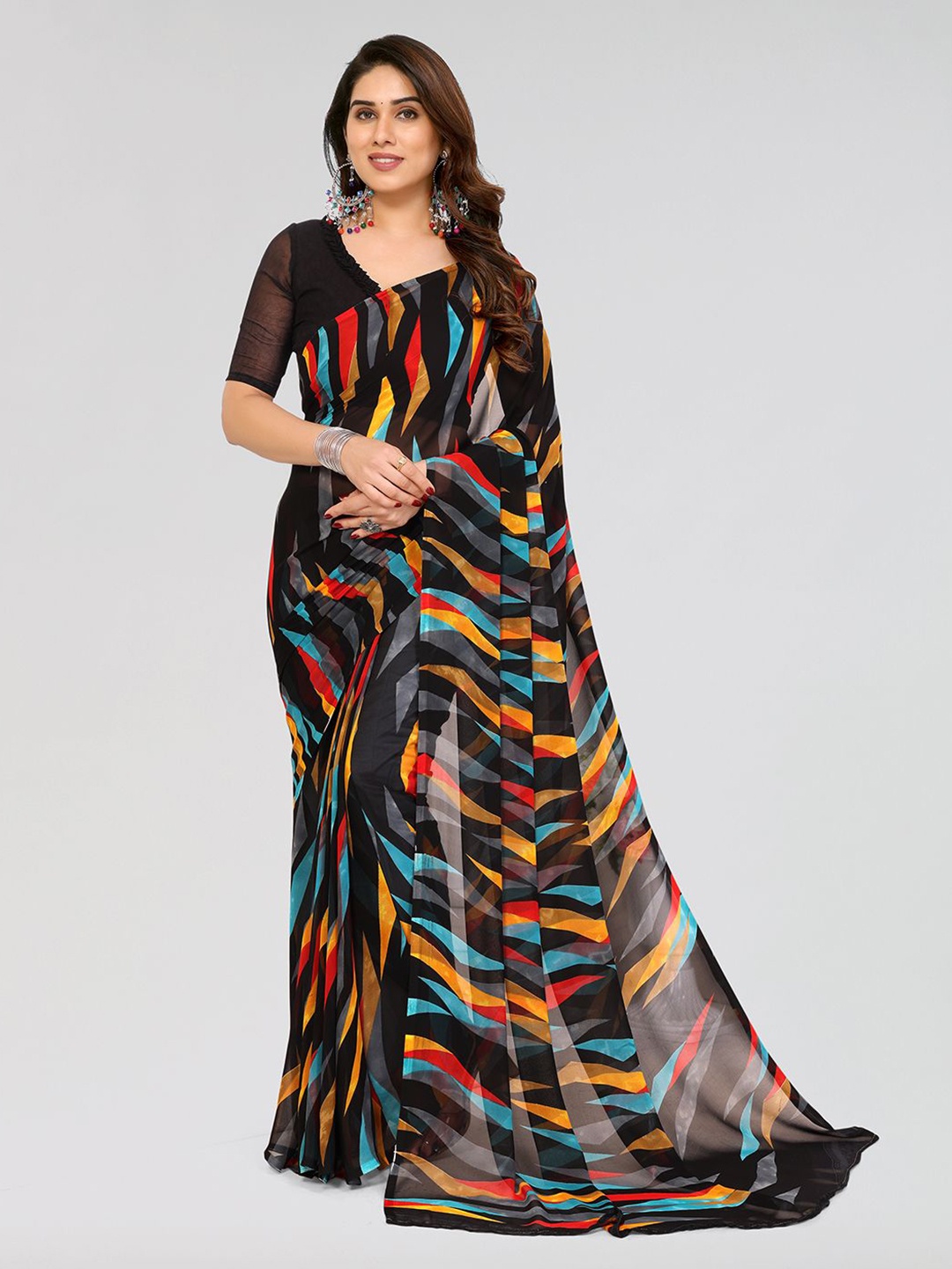 

ANAND SAREES Poly Georgette Saree, Black