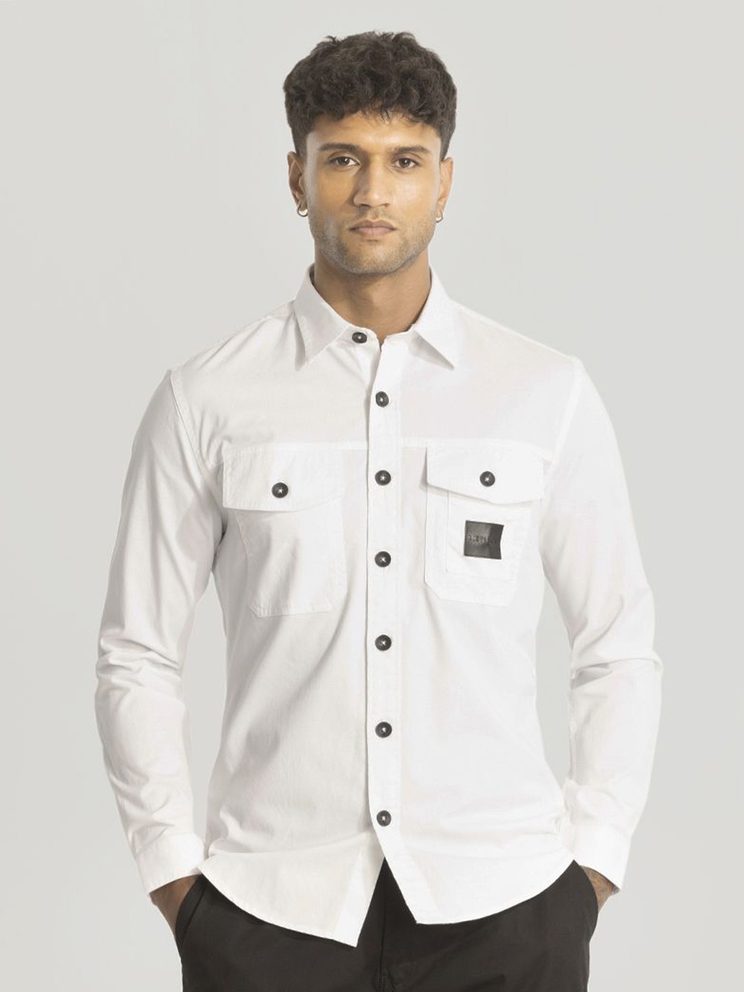 

Snitch Men Smart Spread Collar Solid Cotton Slim Fit Casual Shirt, White