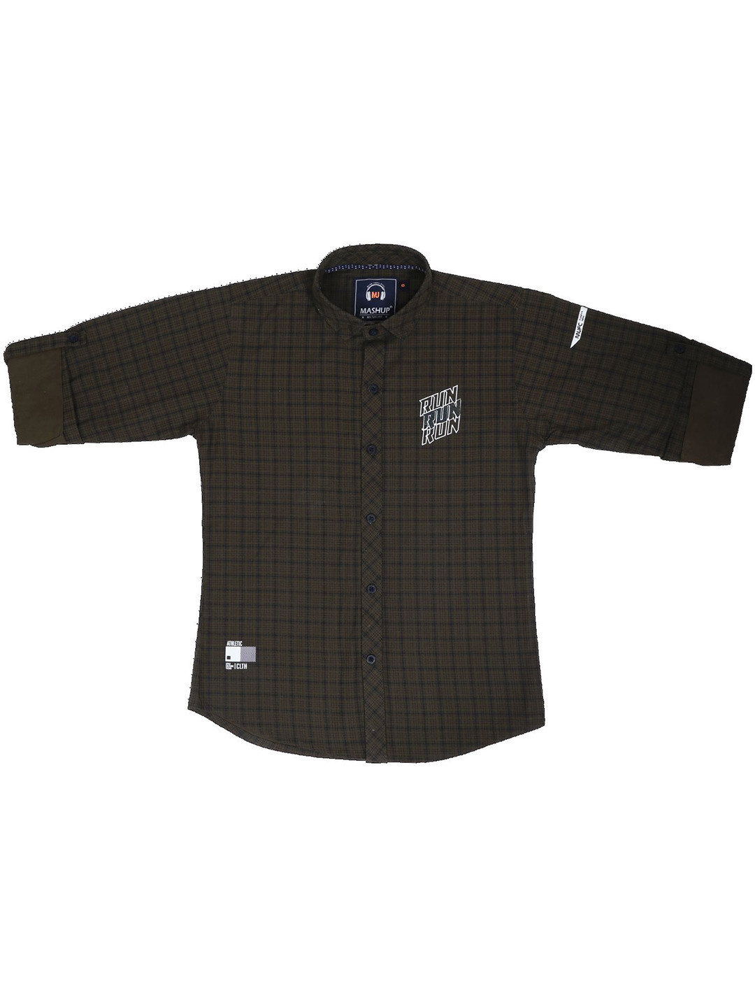 

MashUp Boys Classic Spread Collar Micro Checked Cotton Casual Shirt, Brown