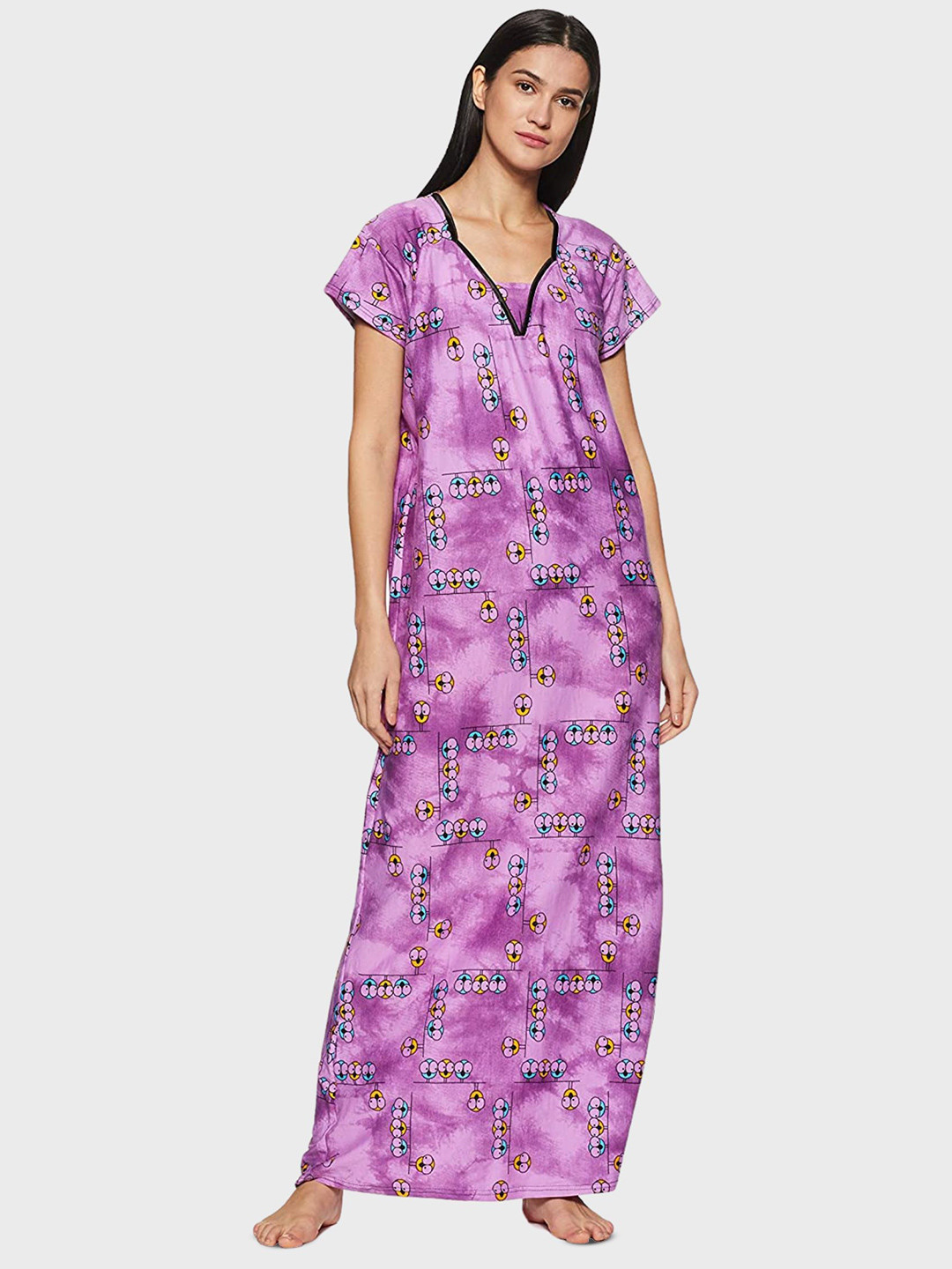 

Fabme Women's Printed Maxi Nightdress, Purple