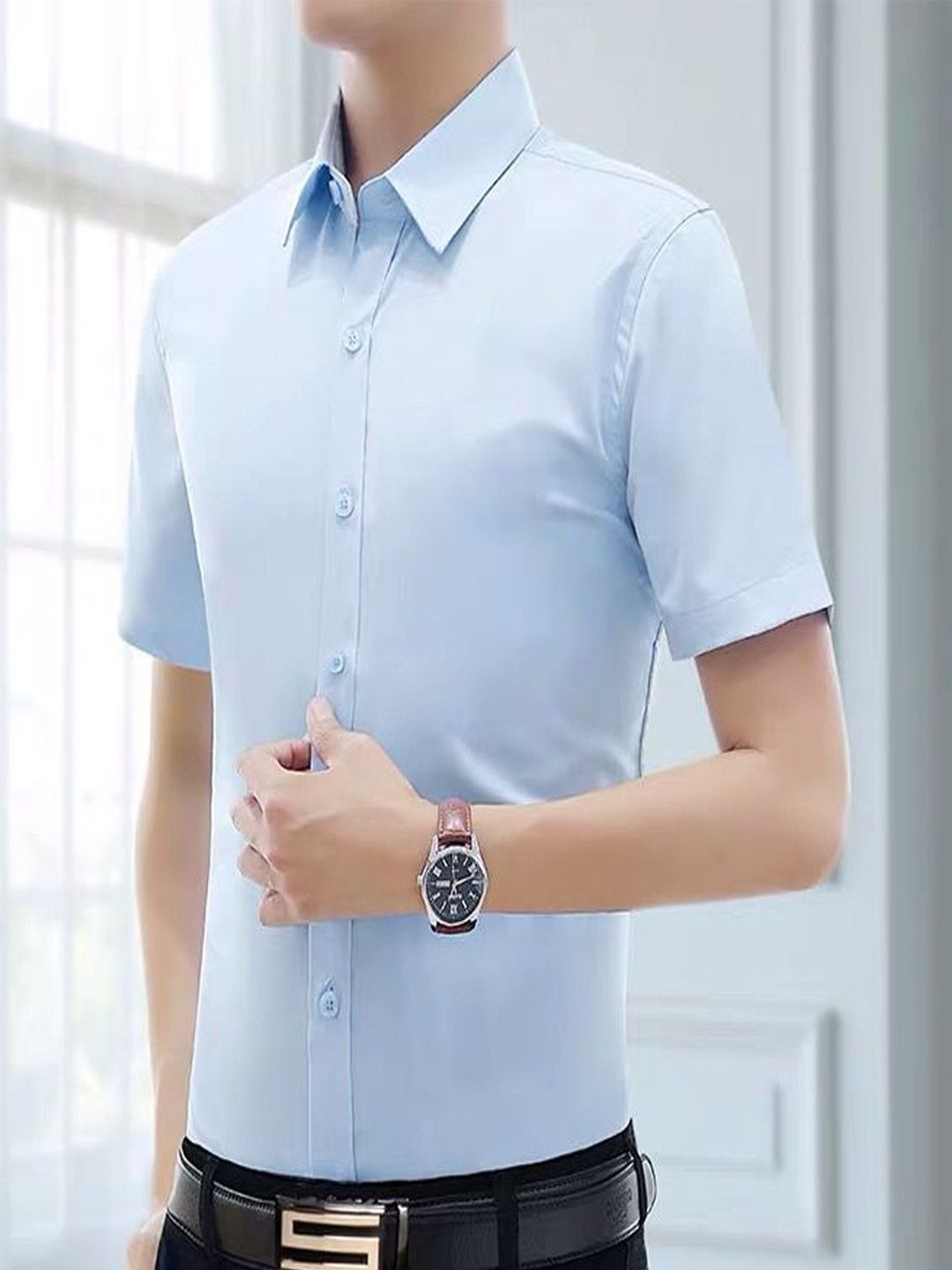 

StyleCast Men Spread Collar Opaque Casual Shirt, Blue