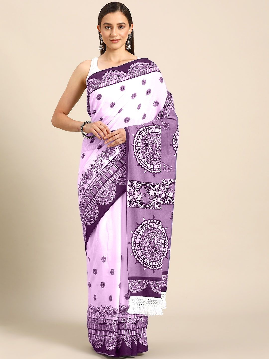 

BUTA BUTI Ethnic Motifs Printed Pure Cotton Saree, Lavender