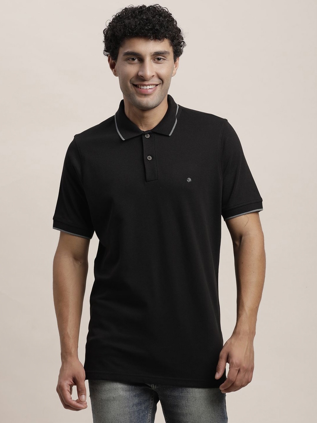 

Turtle Men Solid Polo Collar Cotton Slim Fit T-shirt, Black