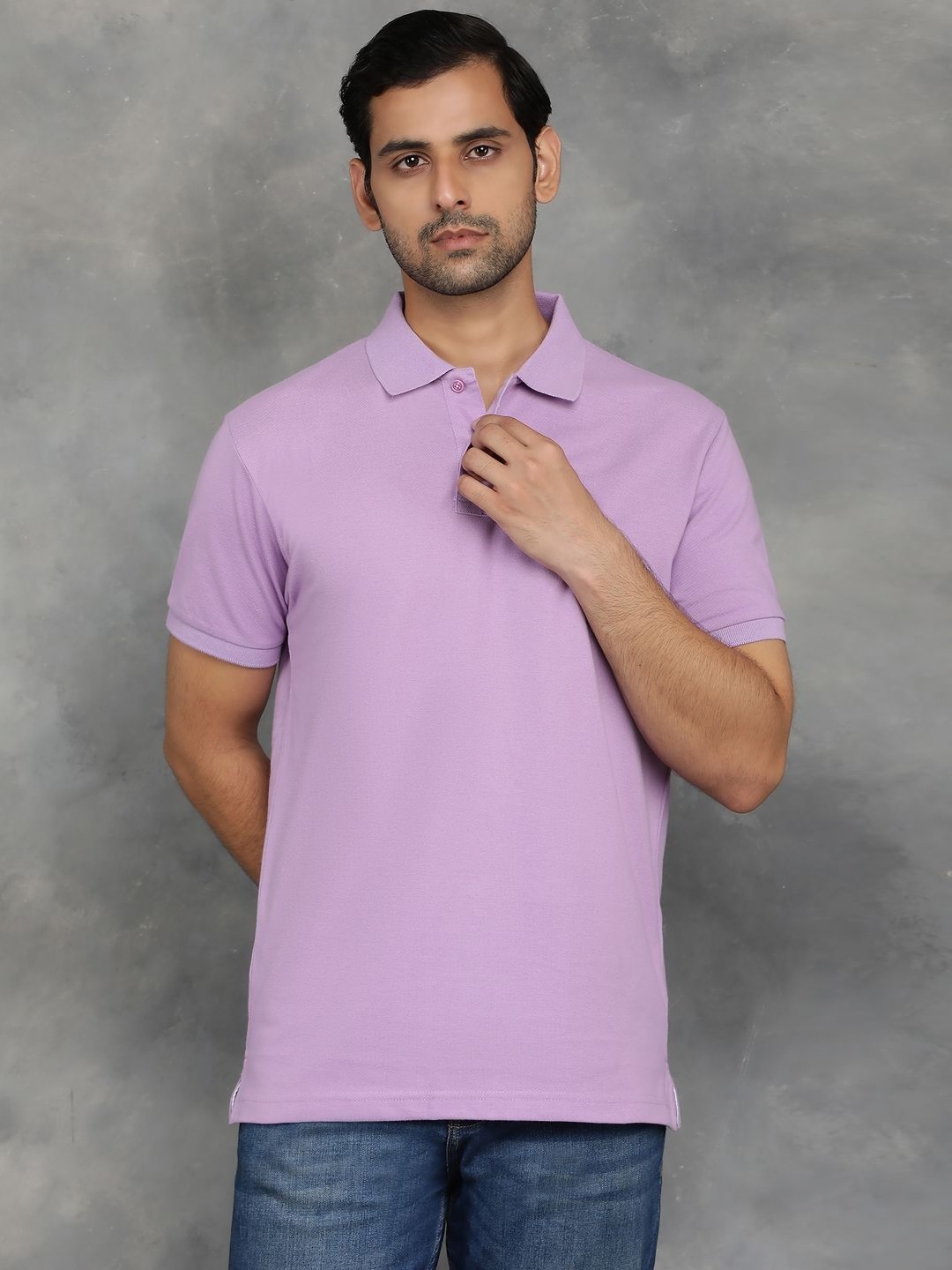 

Greenfibre Men Solid Polo Collar Cotton Slim Fit T-shirt, Purple