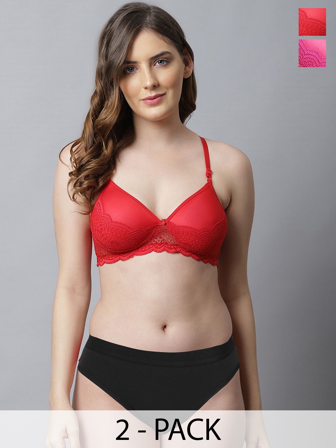 

AROUSY Pack Of 2 Cotton Lightly Padded Lingerie Set A-Hafiz-Set2, Red