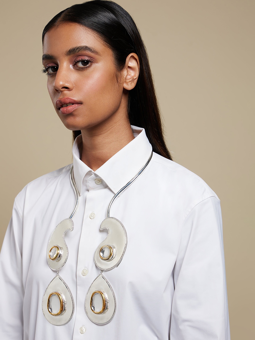 

VALLIYAN BY NITYA Polki Paisley Reverse Rhodium-Plated Necklace, Silver