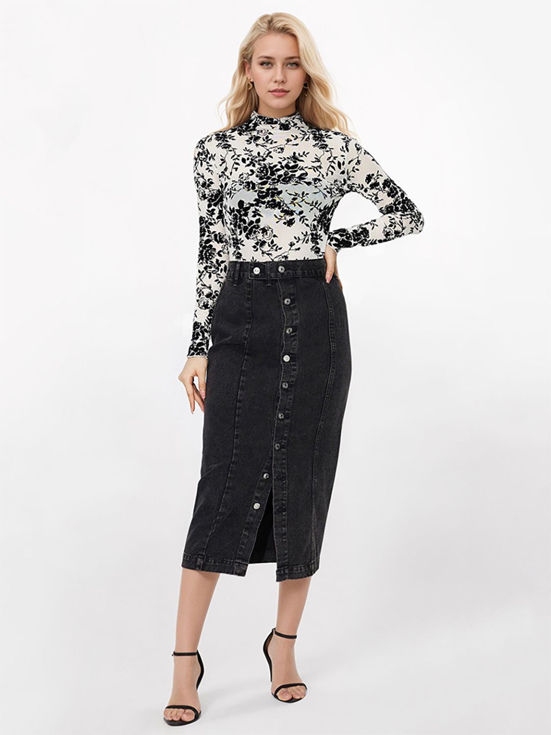 

JC Mode Women Floral Printed High Neck Top, Off white