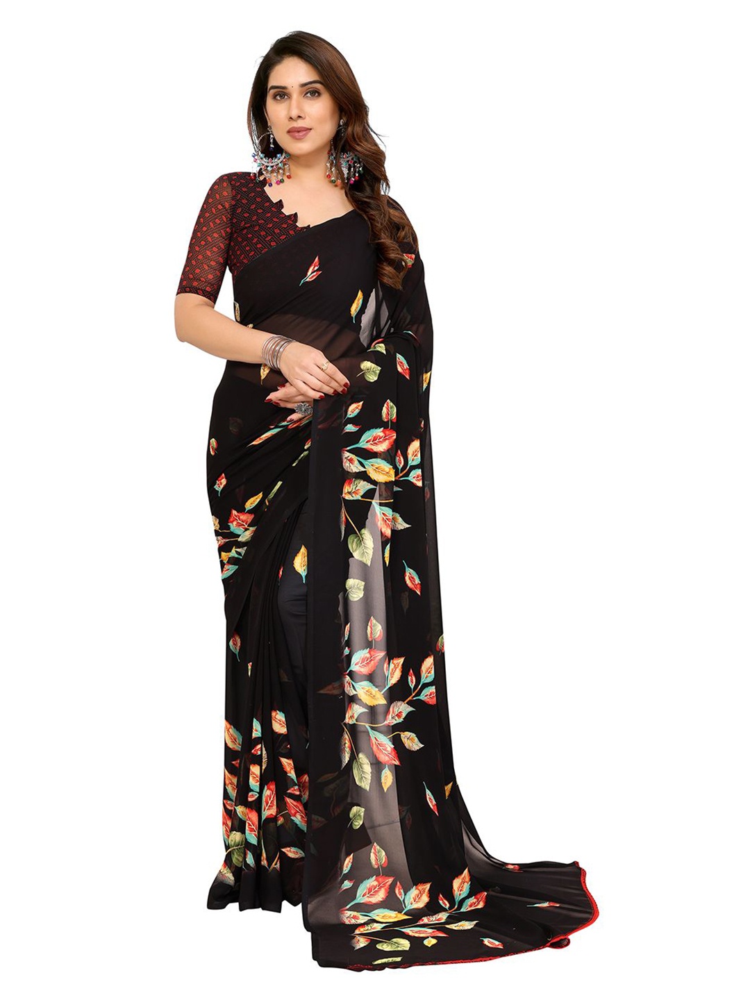 

ANAND SAREES Printed Saree With Blouse Piece, Black