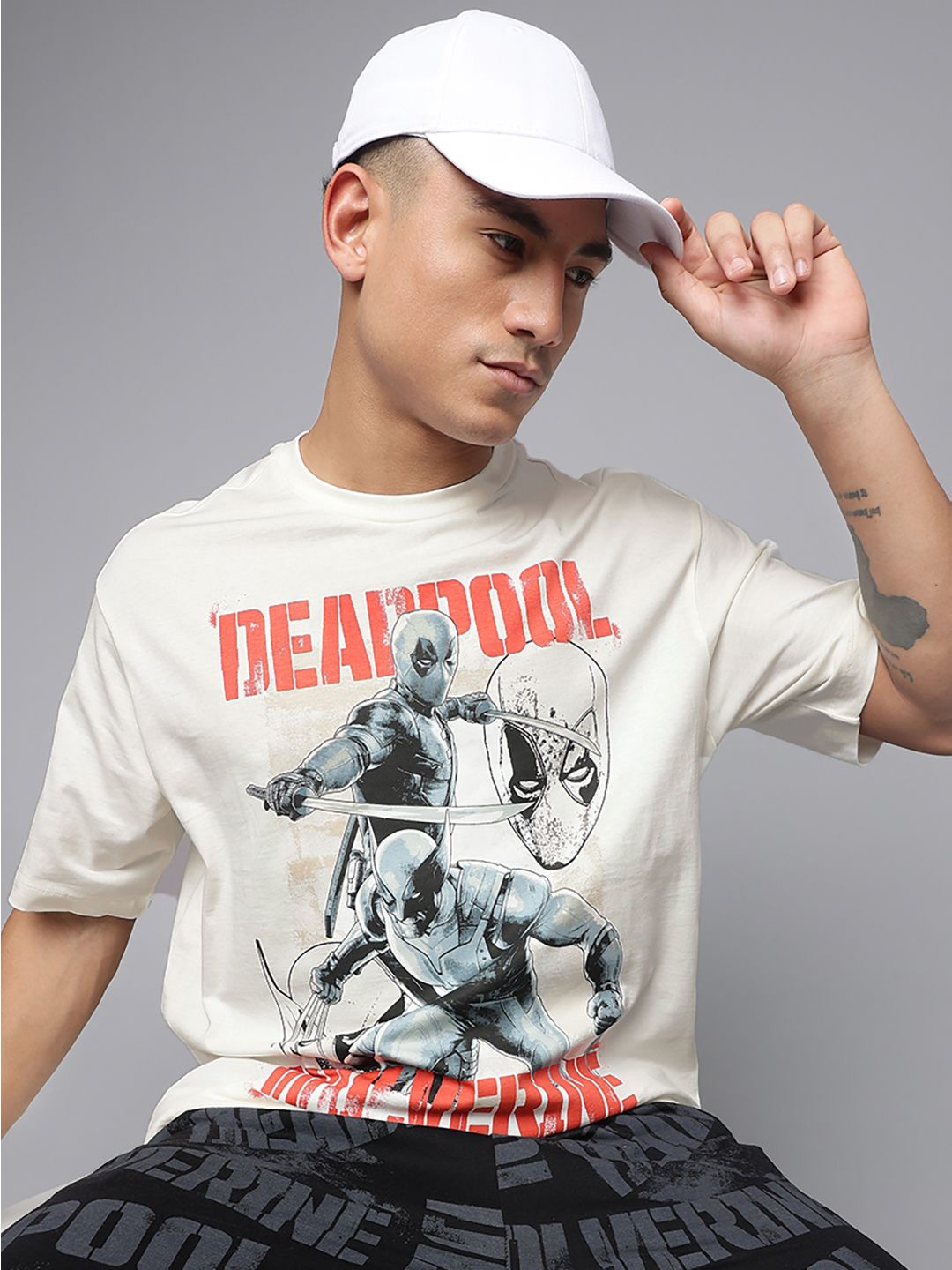 

Free Authority Men Graphic Printed Round Neck Cotton Oversized T-shirt, Off white