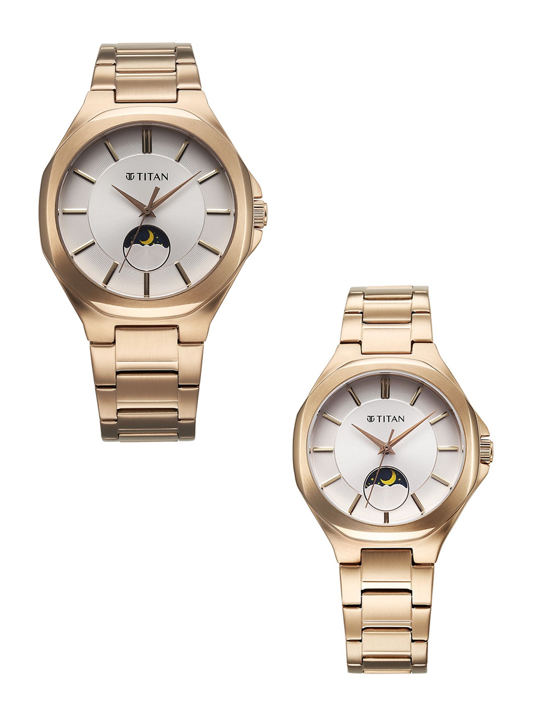 

Titan Unisex Dial & Stainless Steel Bracelet Style Straps Analogue Watch, Gold