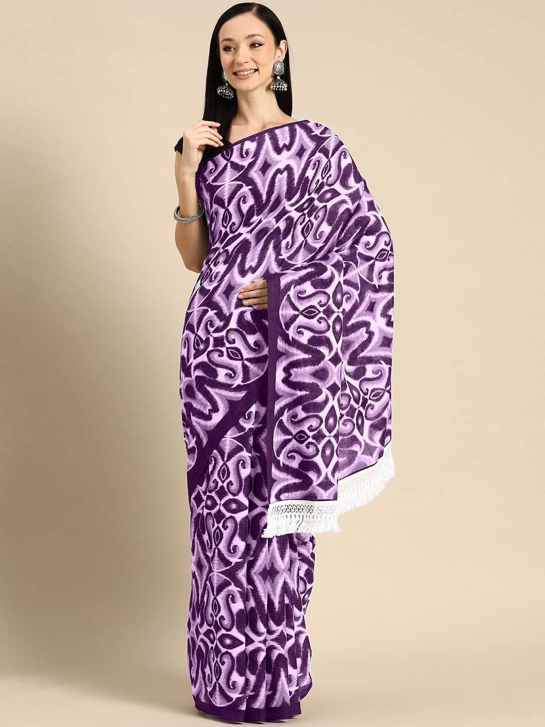 

BUTA BUTI Abstract Printed Pure Cotton Saree, Lavender