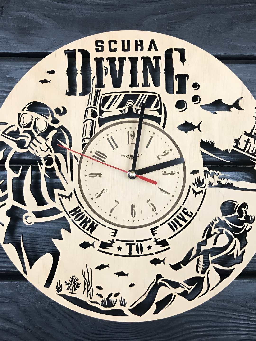 

QEZNEF Beige and Black Printed Wooden Analogue Contemporary Wall Clock