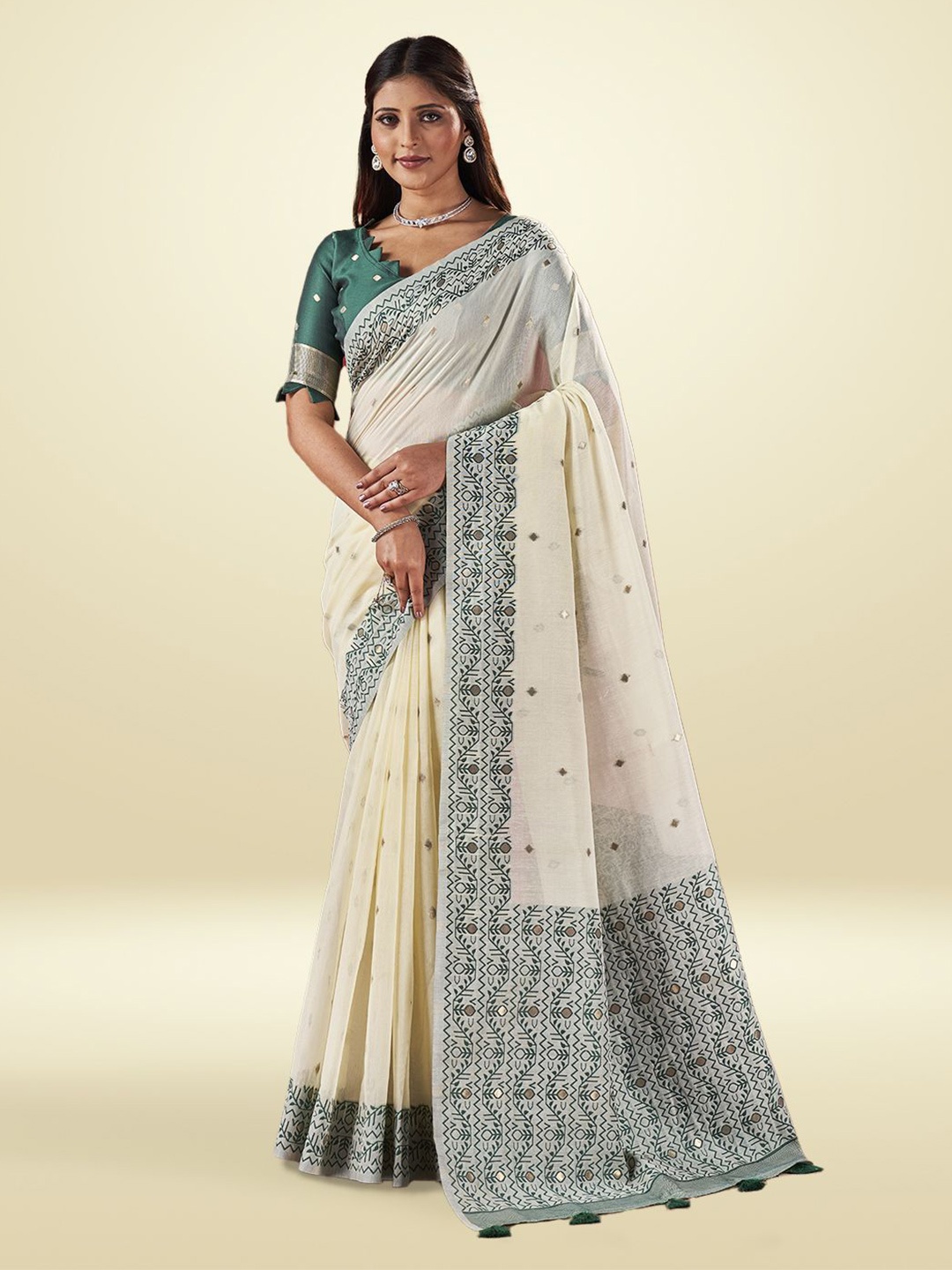 

SARHA Woven Design Pure Cotton Saree, White