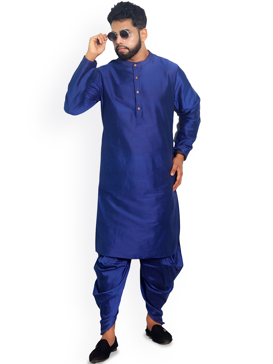 

House of Aqss Band Collar Straight Kurta, Blue