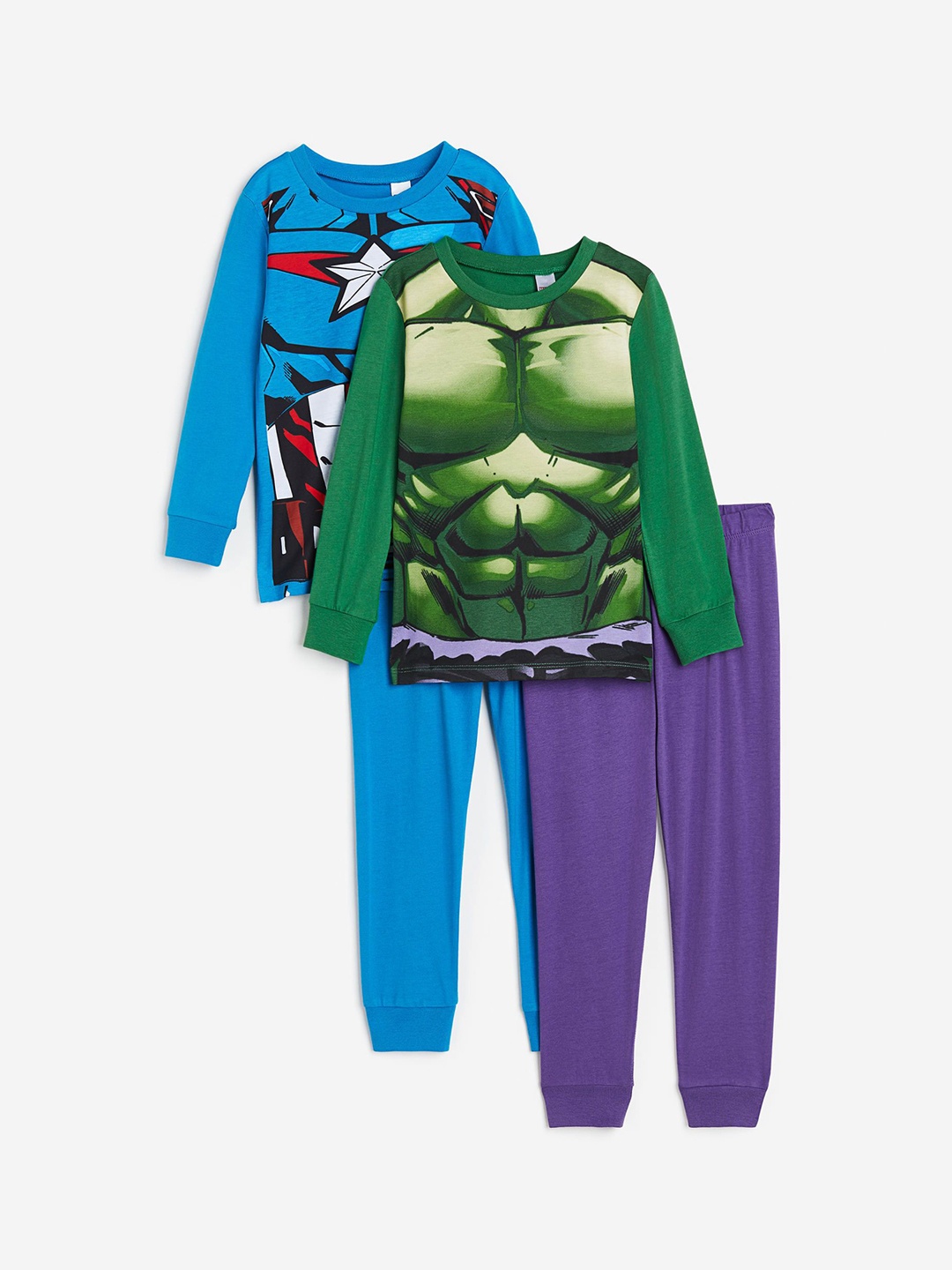 

H&M Boys Pack Of 2 Printed Pure Cotton Night Suits, Blue