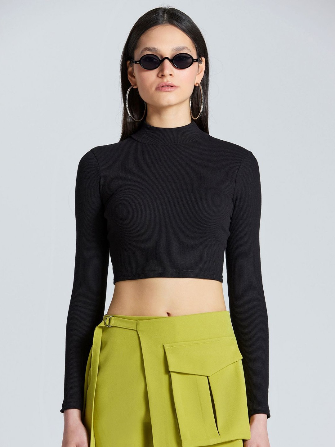 

ZOMODA Women Solid Choker Neck Cotton Top, Black