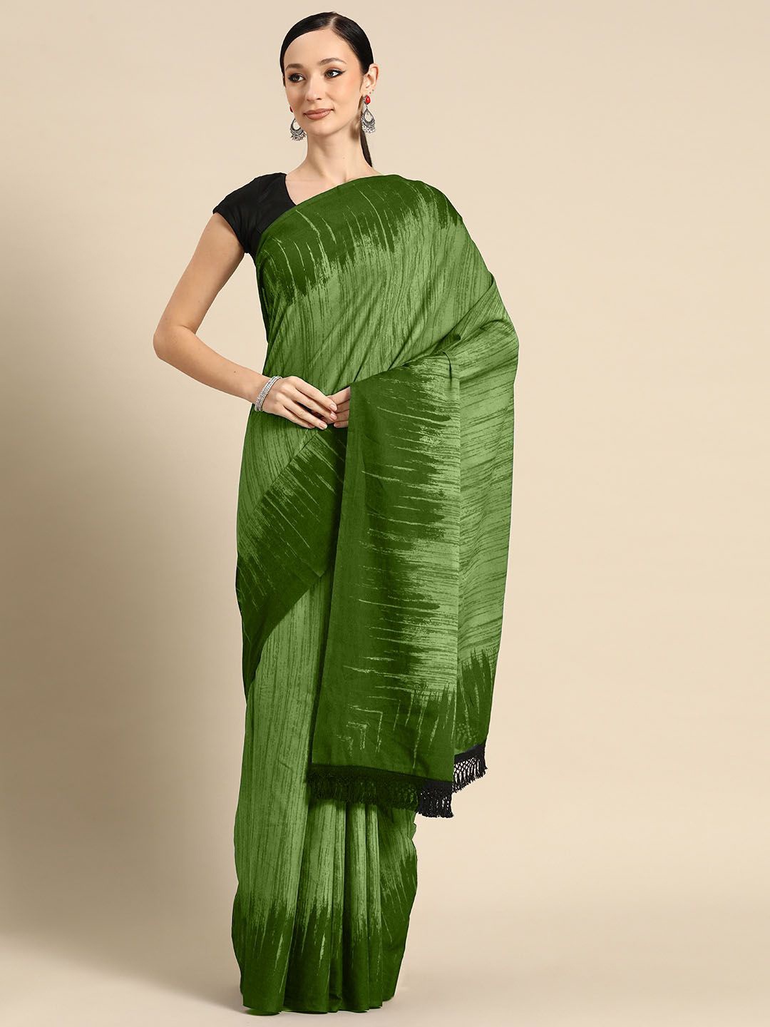 

BUTA BUTI Abstract Printed Pure Cotton Saree, Green