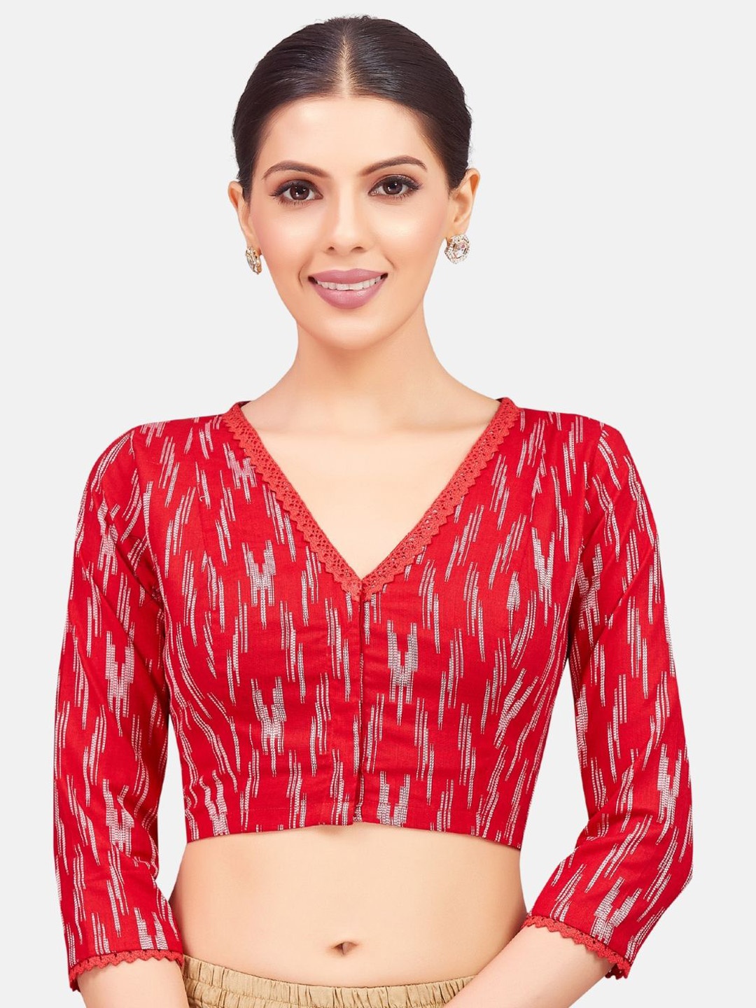 

Studio Shringaar Printed Non-Padded Pure Cotton Saree Blouse, Red