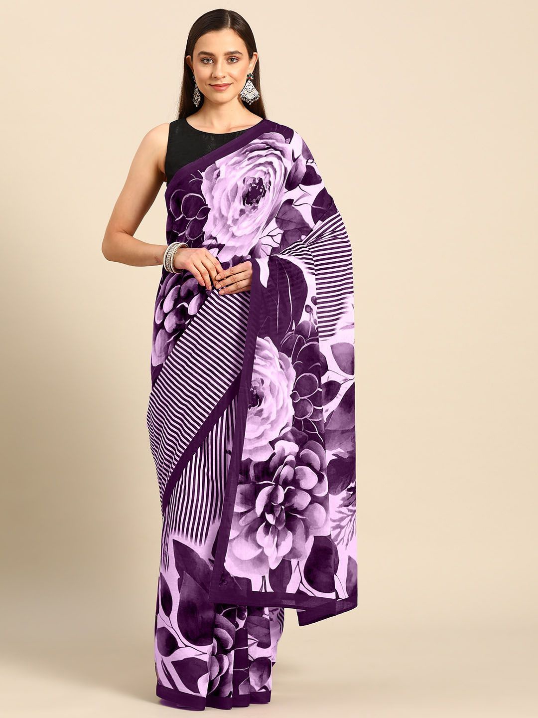 

BUTA BUTI Floral Pure Cotton Printed Saree, Purple