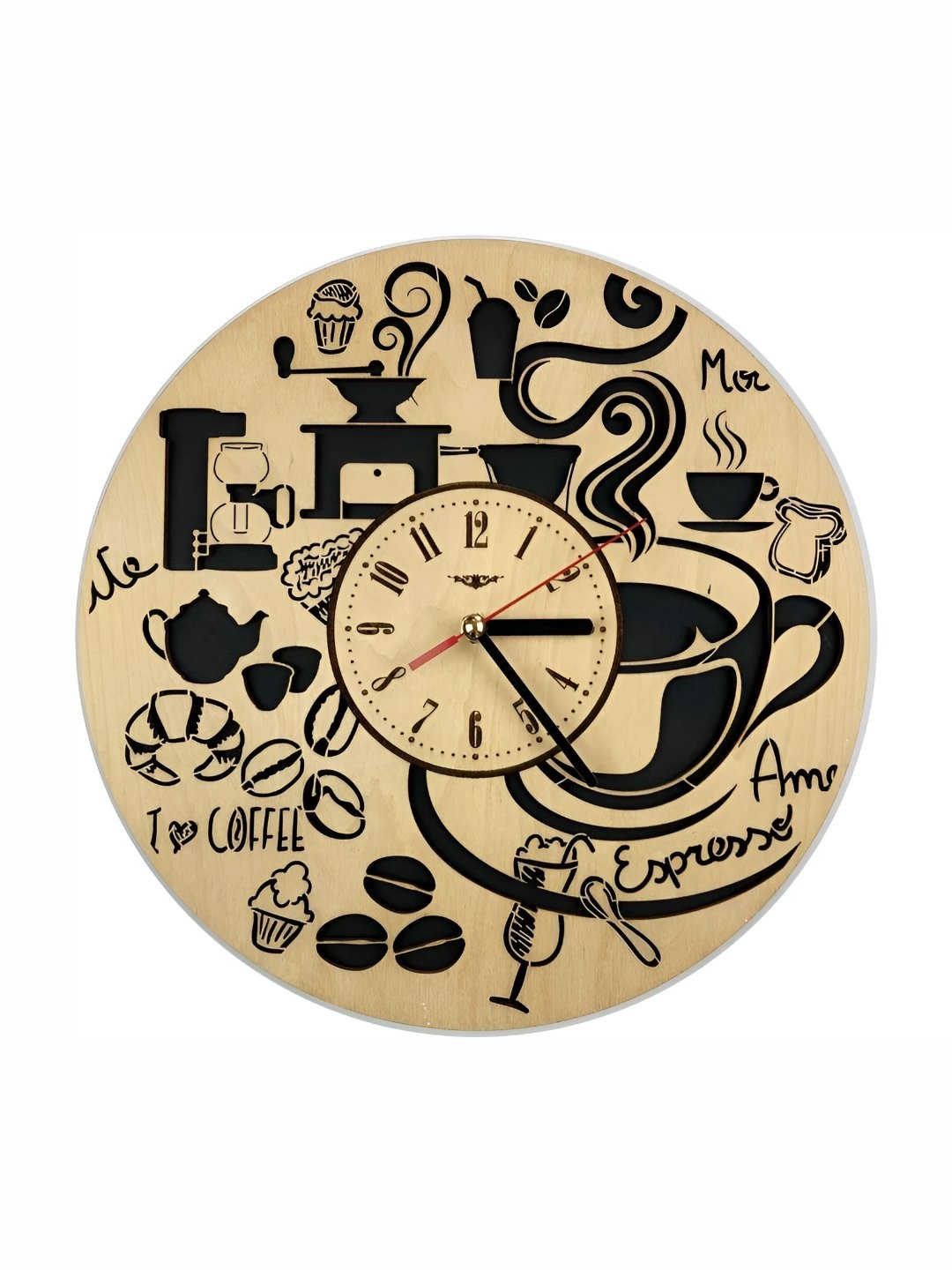 

QEZNEF Black Printed Round Wooden Analogue Contemporary Wall Clock
