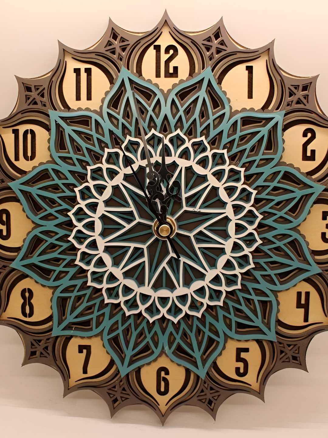 

QEZNEF Brown & Blue Textured Contemporary Wooden Round Wall Clock