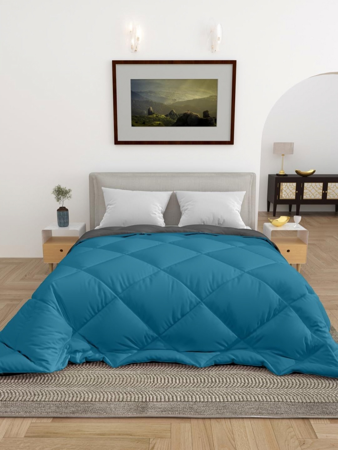 

CHICERY Teal & Grey Heavy Winter 300 GSM Double Bed Reversible Comforter