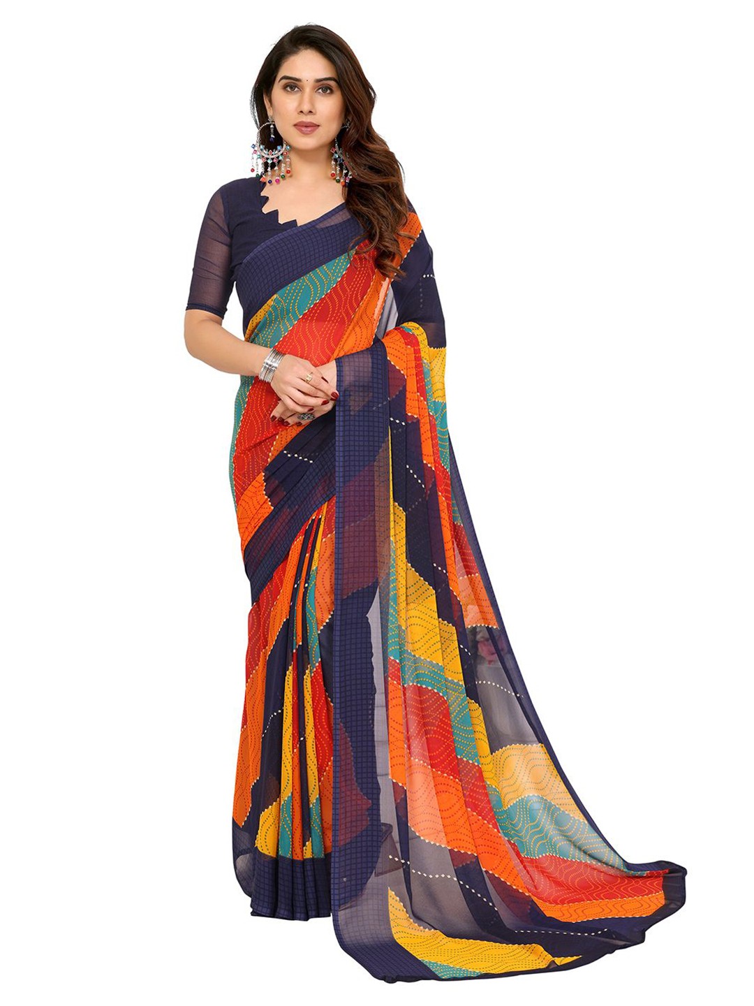 

ANAND SAREES Abstract Printed Poly Georgette Saree, Red