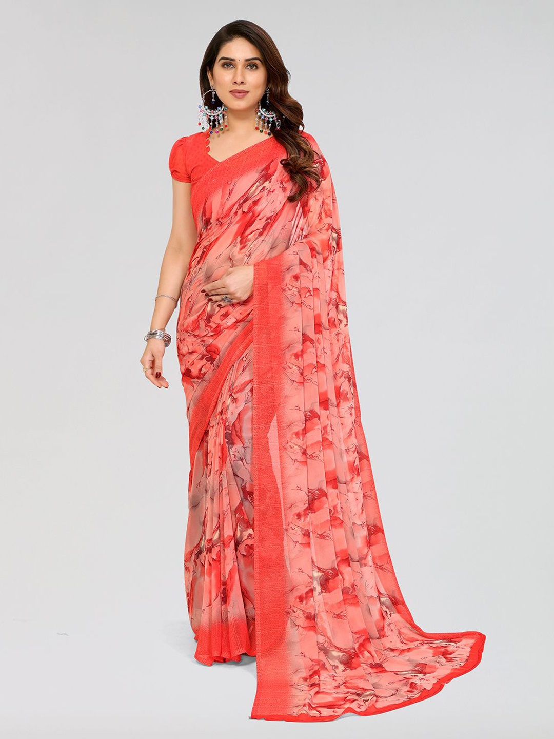 

ANAND SAREES Abstract Printed Saree With Blouse Piece, Orange