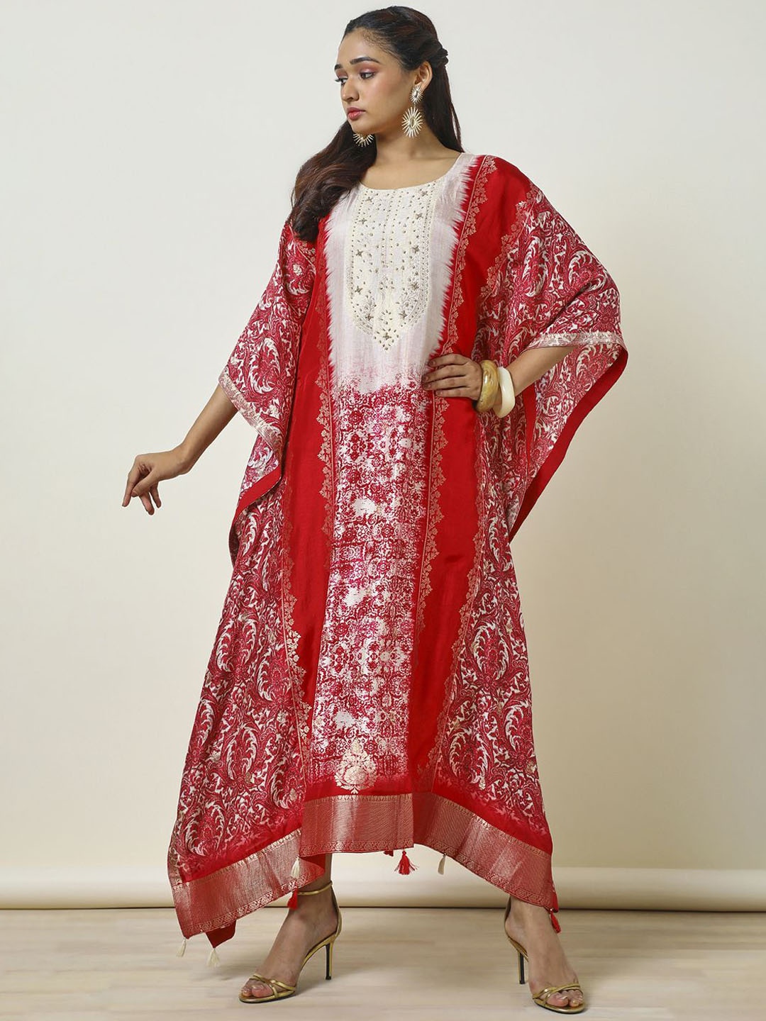 

Soch Printed Kaftan Maxi Ethnic Dresses, Red