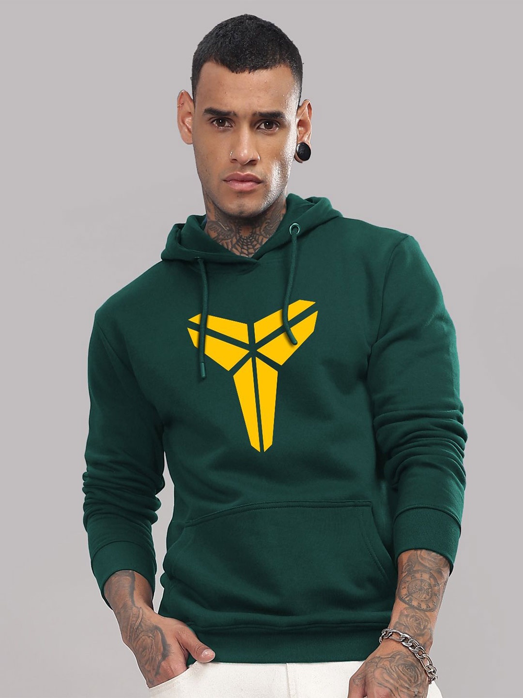 

ADRO Men Cotton Printed Hooded Casual Sweatshirt, Green