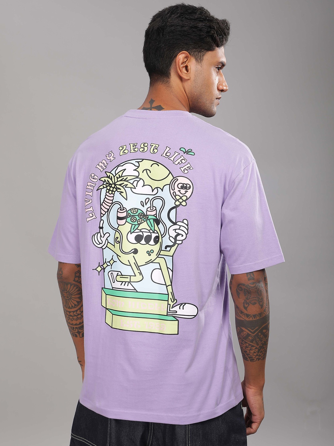 

TOMHIDDLE Men Graphic Printed Round Neck Cotton Oversized T-shirt, Purple