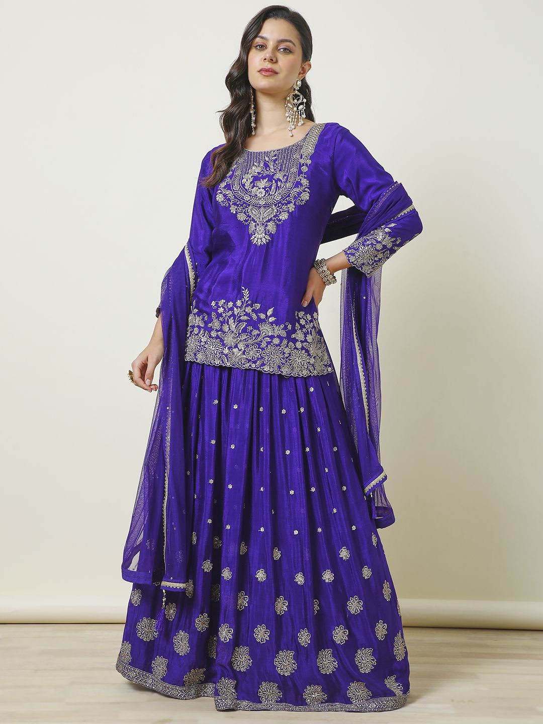 

Soch Embroidered Sequinned Ready to Wear Lehenga & Blouse With Dupatta, Purple