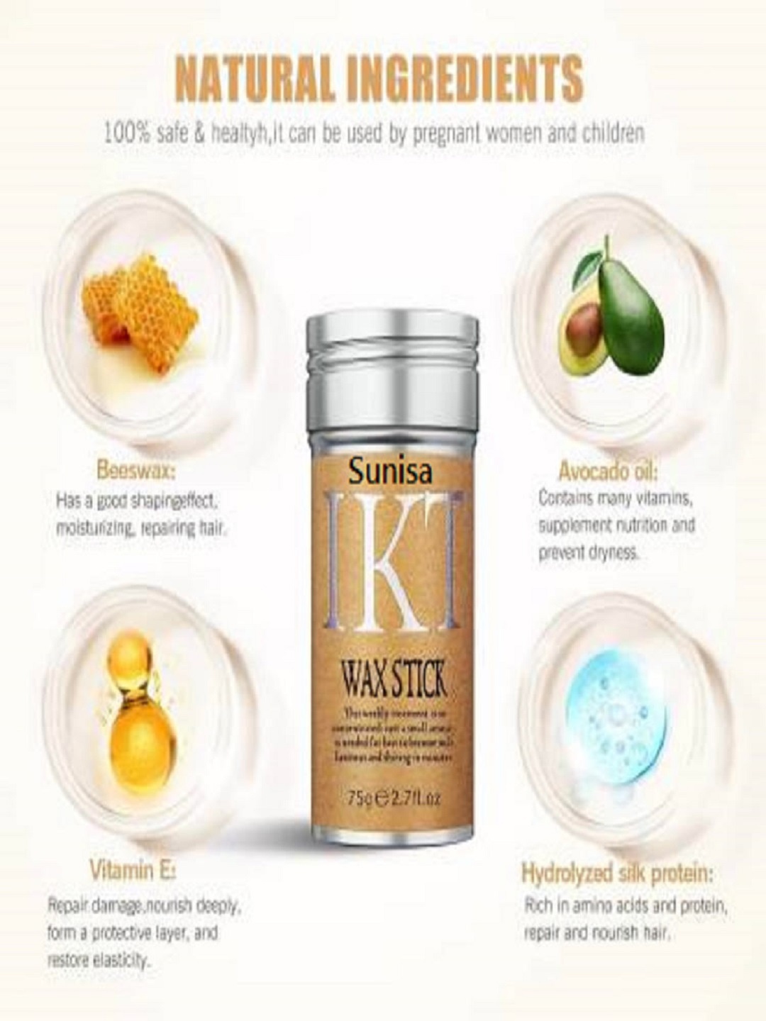 

SUNISA IKT Hair Styling Wax Stick With Bees Wax & Avocado Oil -75g, Transparent