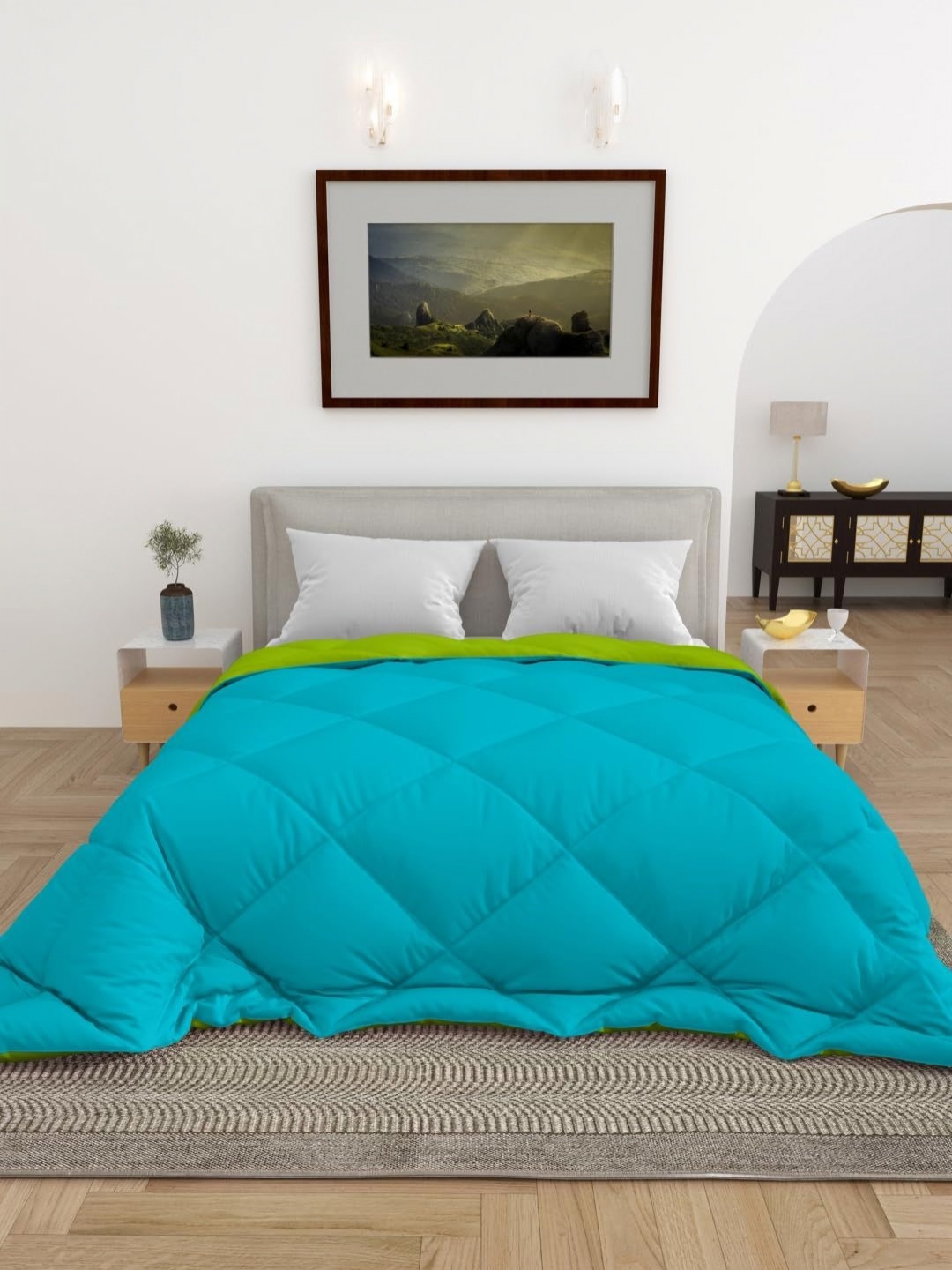 

CHICERY Blue & Green Heavy Winter 300 GSM Double Bed Reversible Comforter