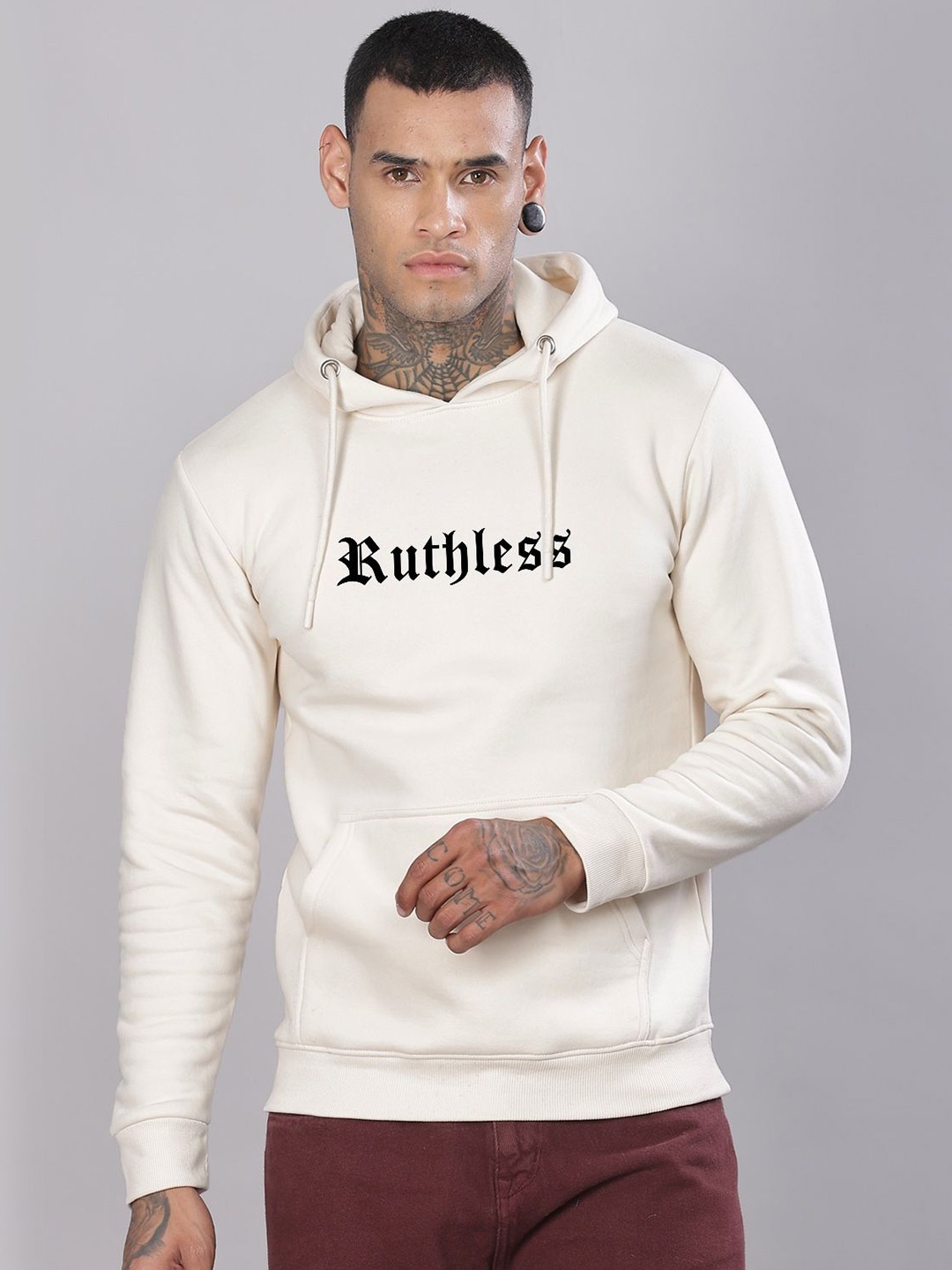 

ADRO Men Graphic Printed Hood Cotton Pullover Sweatshirt, White