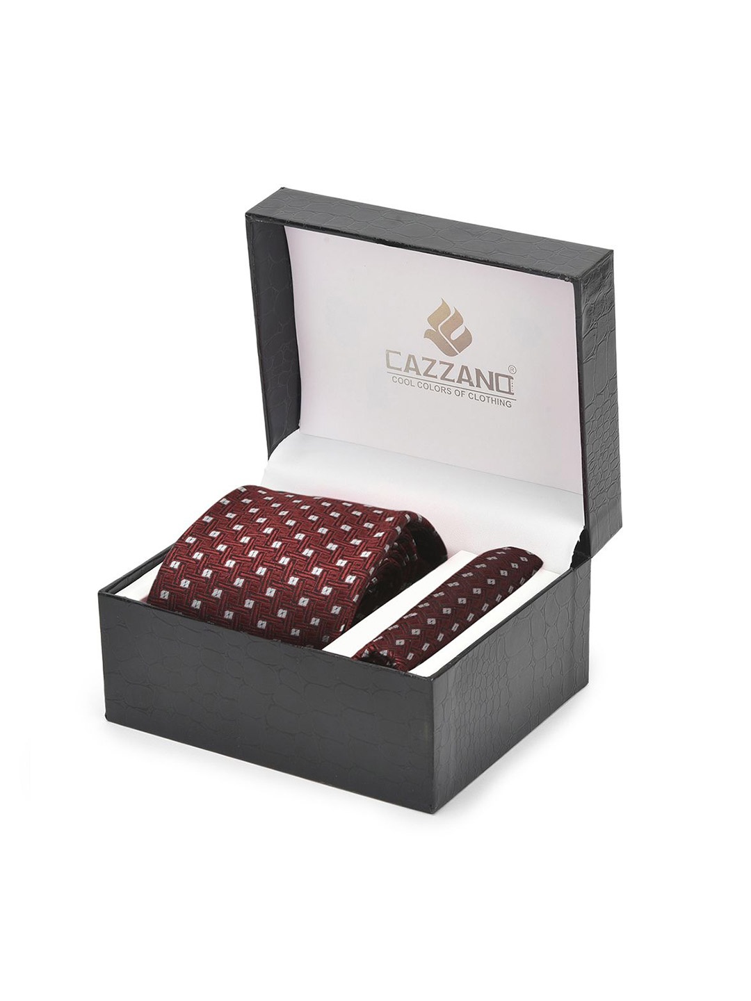 

Cazzano Men Accessory Gift Set Of Tie & Pocket Square, Maroon