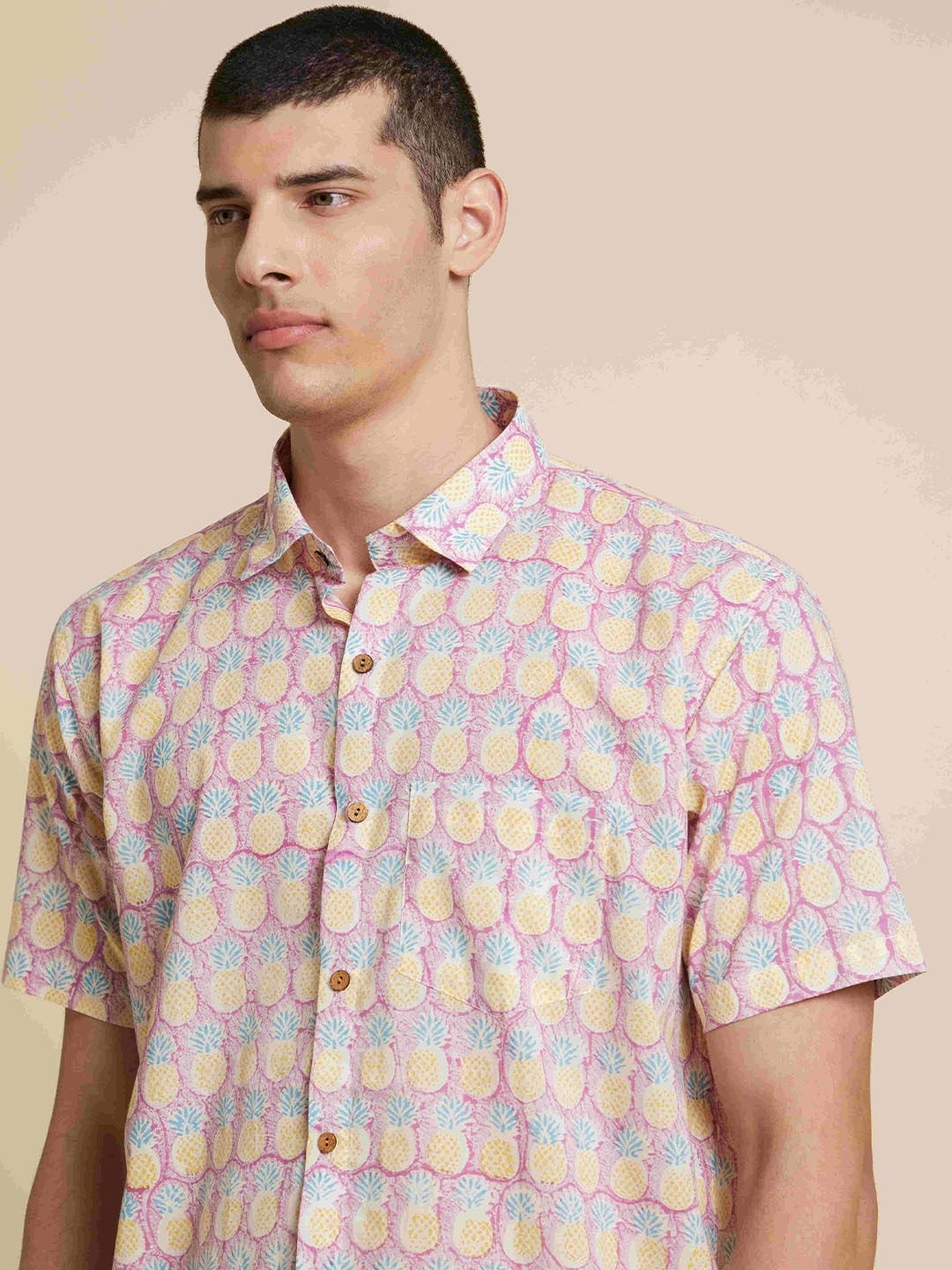 

Patrah Men Spread Collar Floral Printed Cotton Relaxed Fit Casual Shirt, Purple