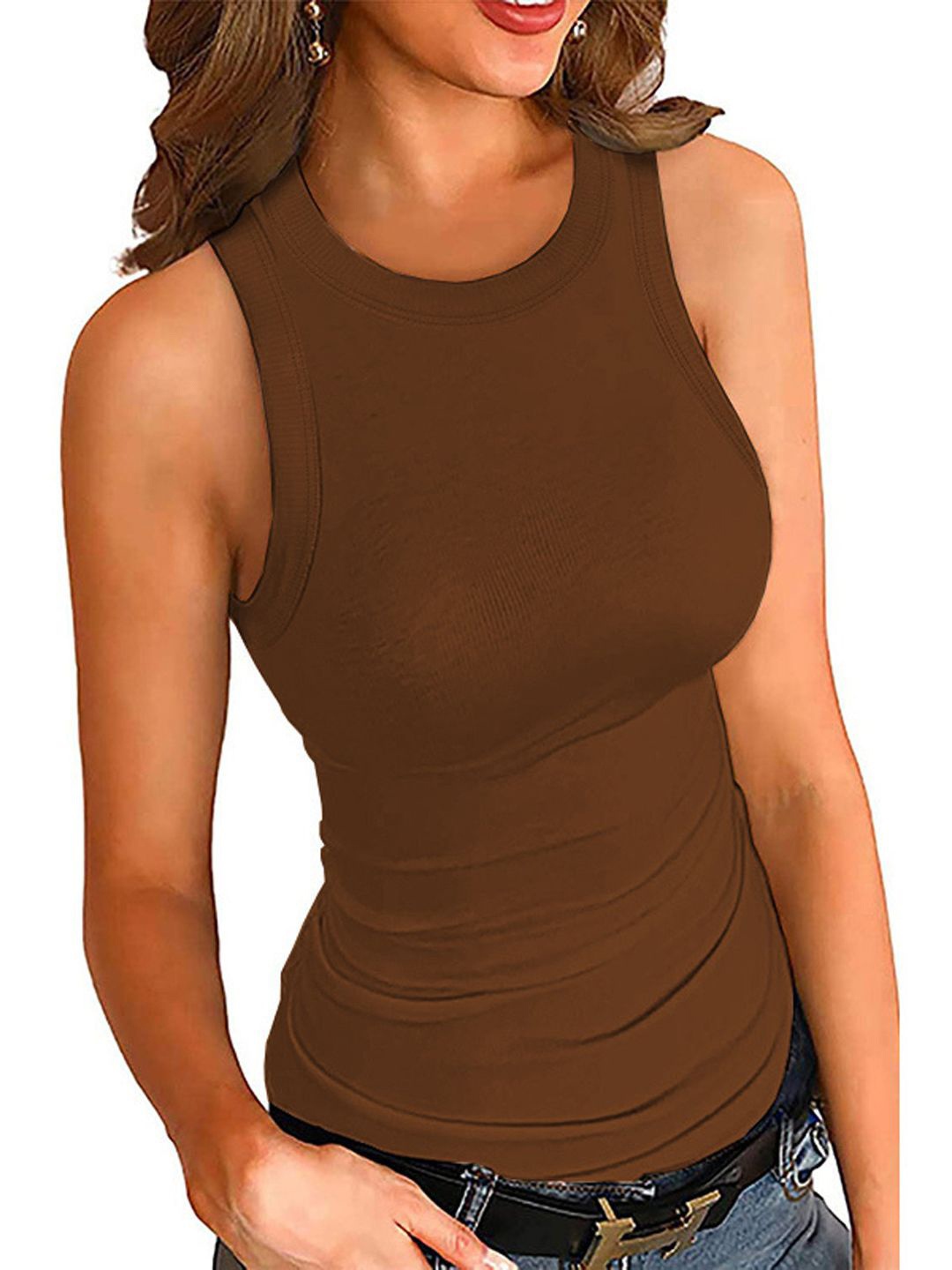 

StyleCast Women Solid Round Neck Top, Brown