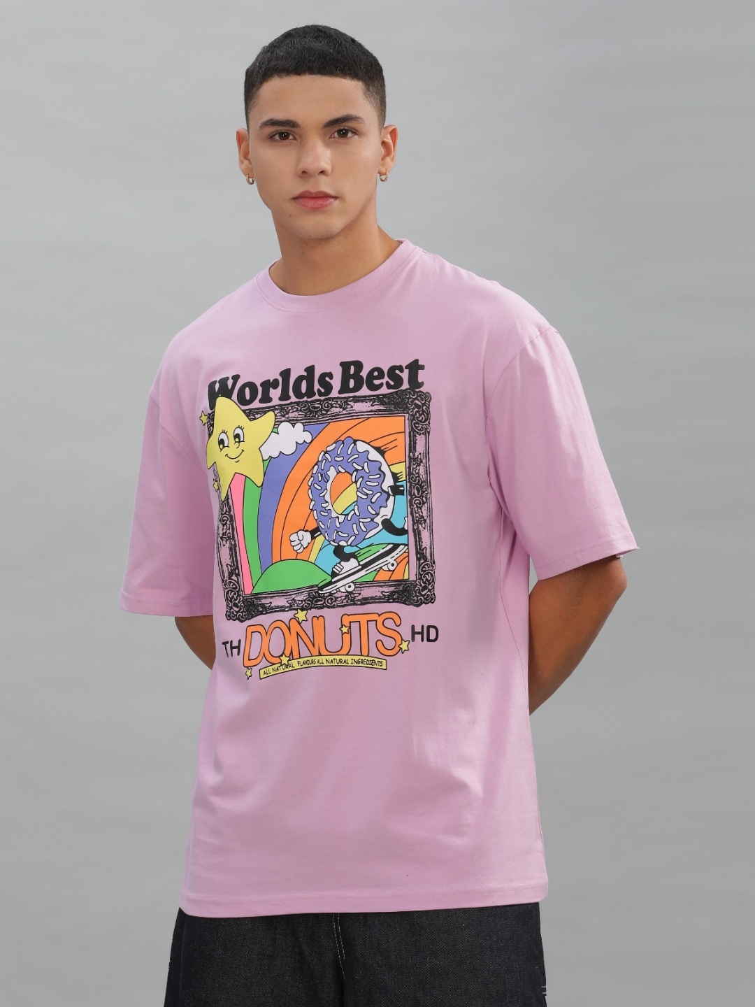 

TOMHIDDLE Men Graphic Printed Round Neck Cotton Oversized T-shirt, Pink