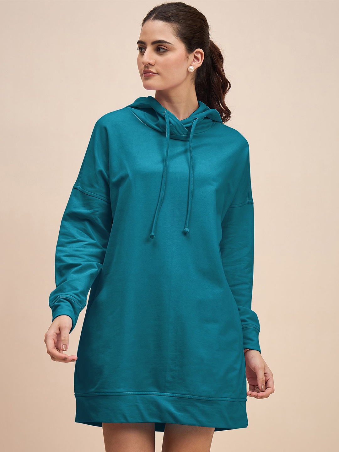 

BRINNS Women Solid Hood Cotton Pullover Sweatshirt, Teal