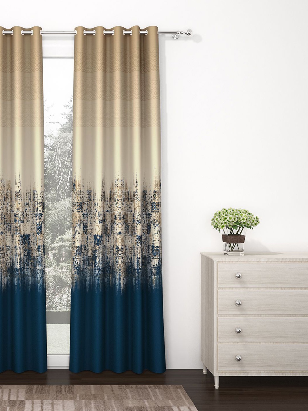 

Story@home Beige & Blue Room Darkening Door Curtain