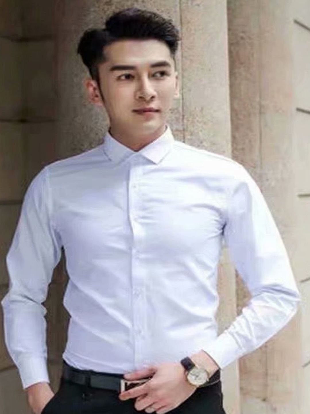 

StyleCast Men Spread Collar Solid Linen Casual Shirt, White