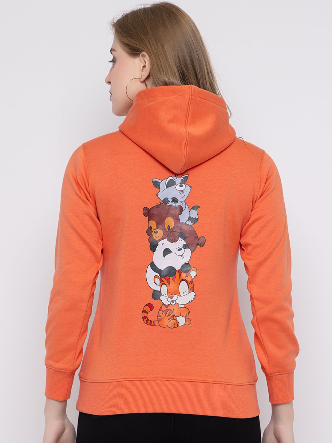 

Cheribell Women Solid Hood Pullover Sweatshirt, Orange