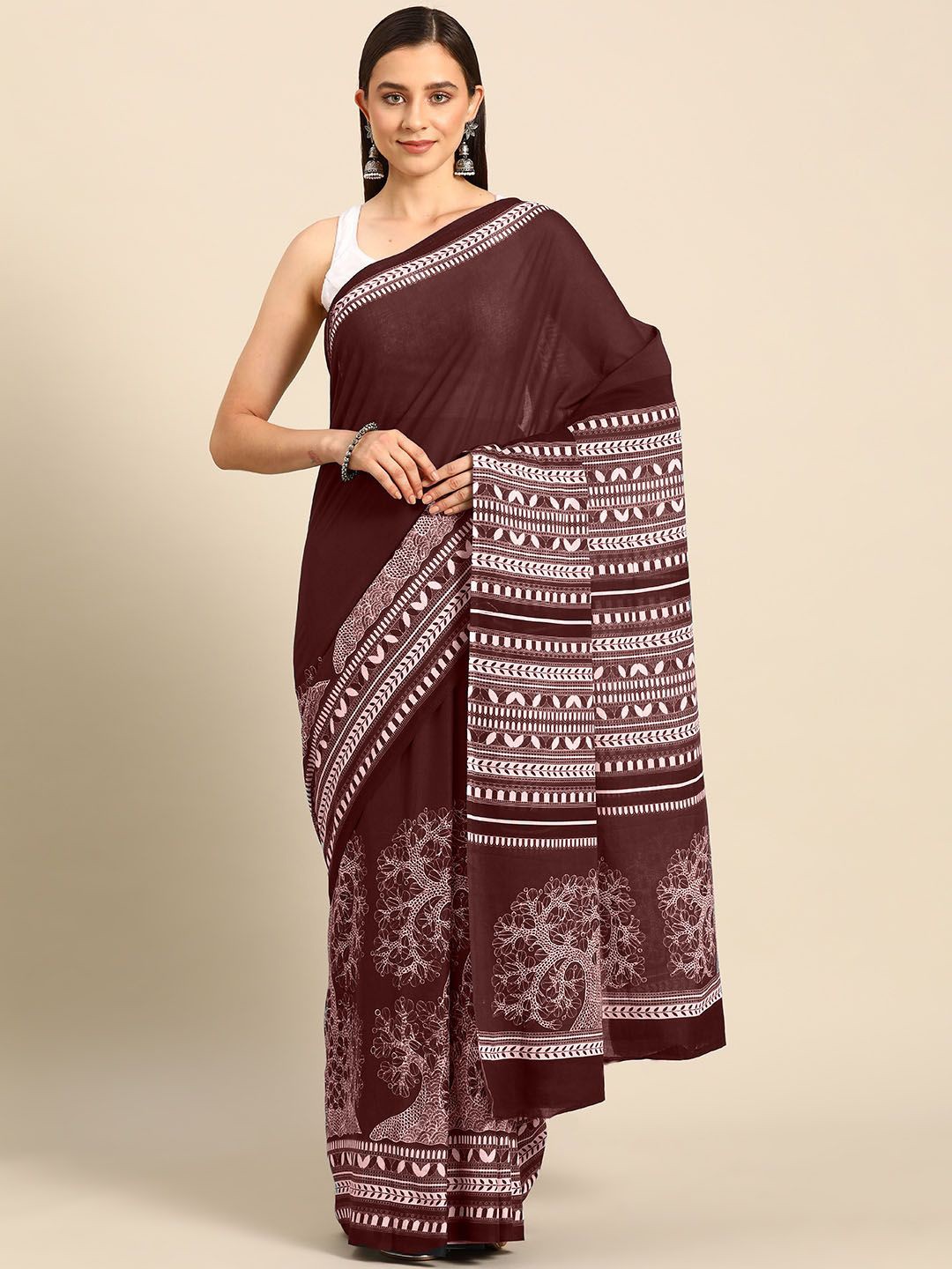 

BUTA BUTI Floral Printed Pure Cotton Saree, Maroon