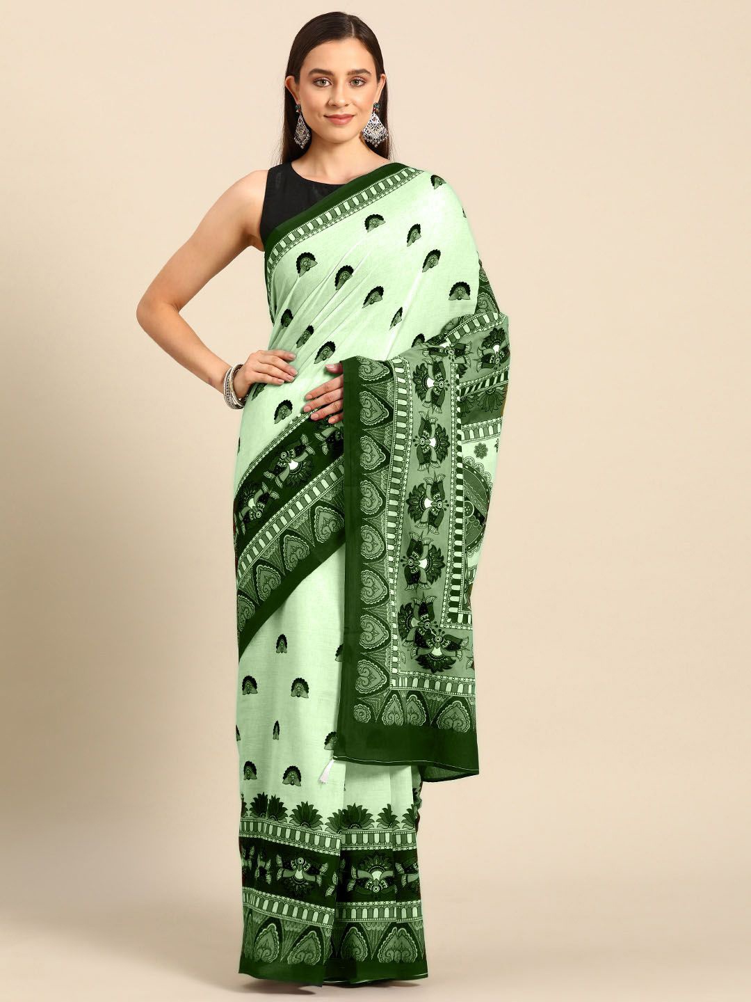 

BUTA BUTI Floral Pure Cotton Saree, Lime green