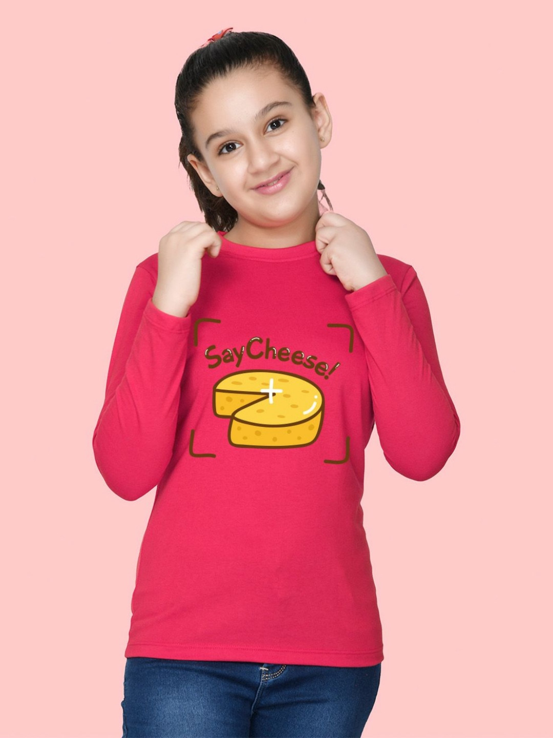 

NUSYL Girls Graphic Printed Round Neck Cotton T-shirt, Pink