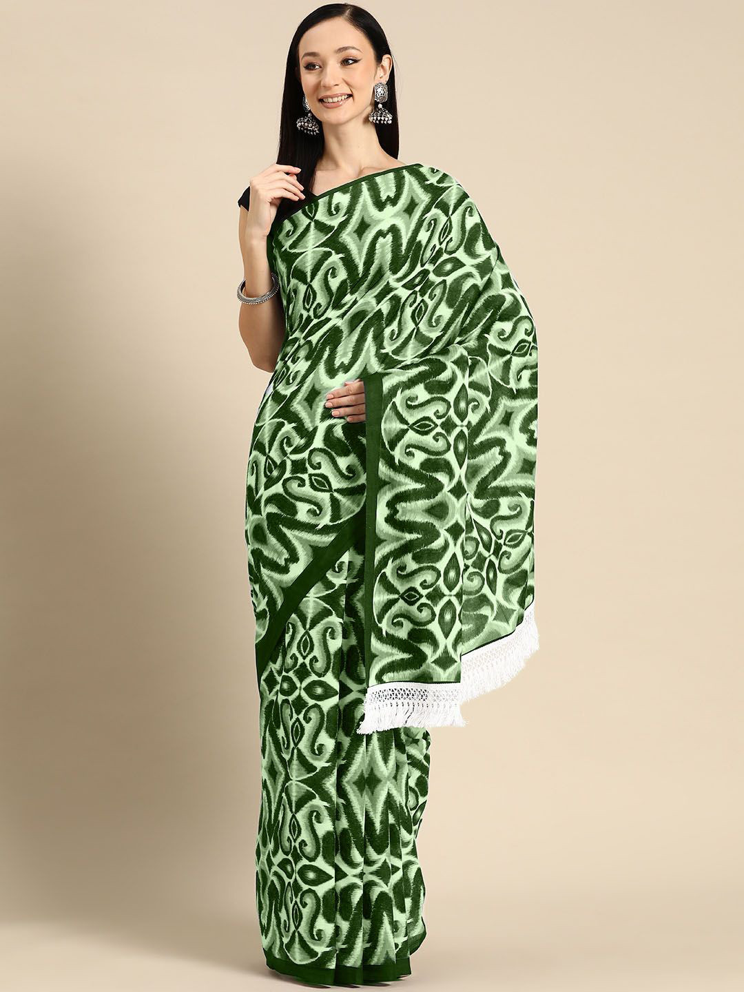

BUTA BUTI Abstract Printed Pure Cotton Saree, Green